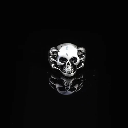 Vista 2 de Skull Handmade Sterling Silver Men, Fidget Ring Men, Gothic Biker Ring, Spinner Ring Men, Anniversary, Memorial