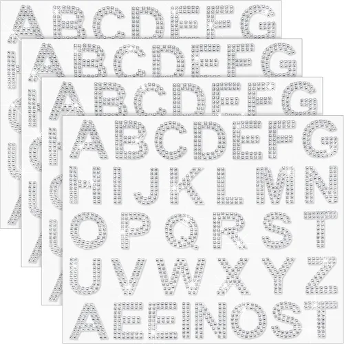 Vista 8 de Zonon 136 piezas calcomanías para planchar con diamantes de imitación, letras grandes con purpurina brillante del alfabeto, borde de piedras