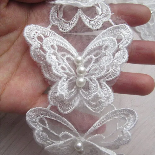Vista 10 de Arco de mariposa soluble de 5 yardas de organza bordada de encaje para tejer, apliques de boda, cinta de retazos hechos a mano, suministros