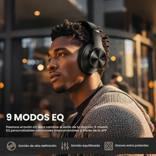 Vista 5 de DOQAUS Auriculares Bluetooth sobre la oreja, control de aplicaciones Negro