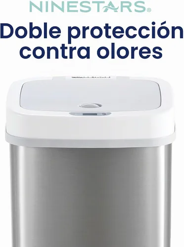 Vista 2 de Ninestars NPT-15-1WH Bote de basura automático con sensor de movimiento sin contacto con tapa, 4 galones/15 L, blanco, plástico