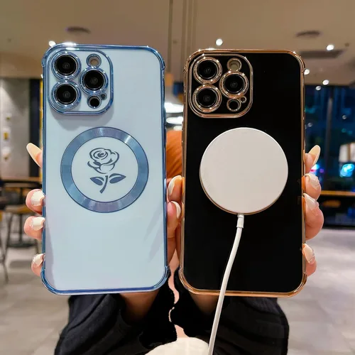 Vista 5 de Funda magnética para iPhone 14 Pro Max, compatible con Magsafe, funda floral de rosa de hadas para mujeres y niñas, funda delgada suave y delgada