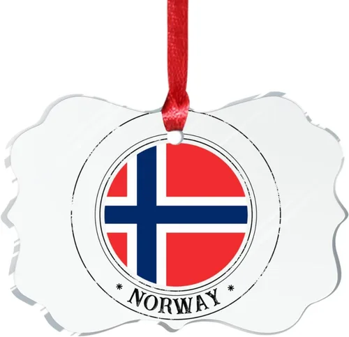 Vista 7 de Bandera nacional de Noruega, adornos de Navidad patrióticos 2023, decoraciones de Navidad para árbol, adornos acrílicos transparentes, colgante