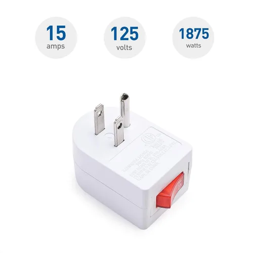 Vista 4 de Cable Matters Paquete de 3 tomas de corriente individuales con interruptor de encendido y apagado en blanco y paquete de 2 tomas de corriente de 3