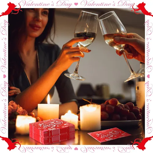 Vista 6 de Servilletas de papel desechables para el día de San Valentín, 200 unidades, 2 capas, para almuerzo, cena, decoración del día de San Valentín