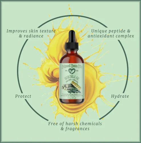 Vista 5 de Natural Born Oils Aceite de moringa, 8oz, orgánico, prensado en frío, rico en vitaminas A y C, ideal para hidratar la piel, fortalecer el cabello