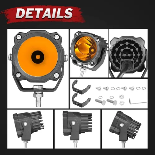 Vista 7 de Luces LED redondas de 3 pulgadas de 50 W, luces de conducción de motocicleta ámbar, luces LED ámbar, luces antiniebla redondas, 2