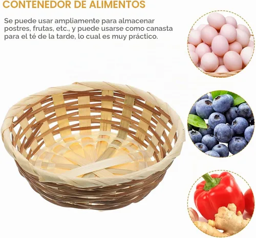 Vista 4 de EXCEART - 3 cestas de frutas de bambú hechas a mano de 6.69 pulgadas, cesta tejida para servir alimentos para postres, aperitivos, contenedor
