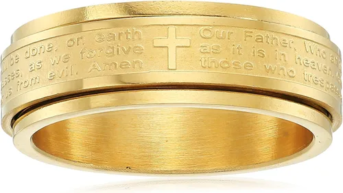 Vista 6 de Amazon Essentials Steeltime - Anillo giratorio chapado en oro de 18 quilates para hombre, con oración Our Father (anteriormente Amazon Collection)