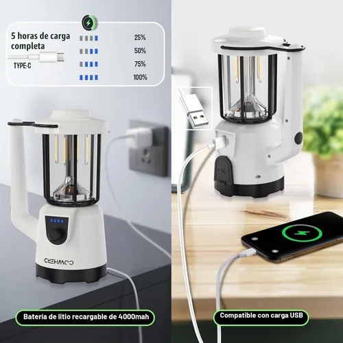 Vista 2 de Linterna Recargable 2-en-1 LED Linterna de Mano con Modos de Linterna y Reflector - Perfecta para Cortes de Energía, Camping, Senderismo