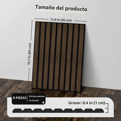 Vista 7 de WADILE Paneles de pared de listones de madera para despegar y pegar, paneles acústicos decorativos de 11.8 x 15.7 pulgadas, paneles de pared