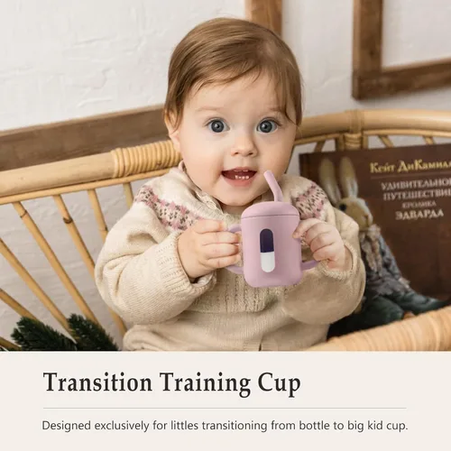 Vista 7 de CLYMENE Taza de entrenamiento de silicona con popote y asas, taza para beber para bebé, taza para beber agua para bebés y niños pequeños de 6 meses