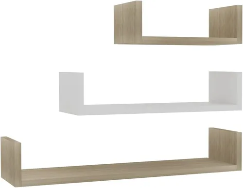 Vista 9 de 3-Piece Black Wall Display Shelf Set, Engineered Wood Large Wall-Mounted Shelves for Living Room, Bedroom, Kitchen, Office, Modern Matte Finish