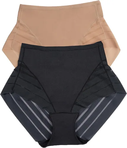 Vista 13 de Leonisa Faja Invisible de Cintura Alta con Control de Abdomen para Mujeres - Ropa Interior de Encaje a Rayas para Damas Panties Marrón claro