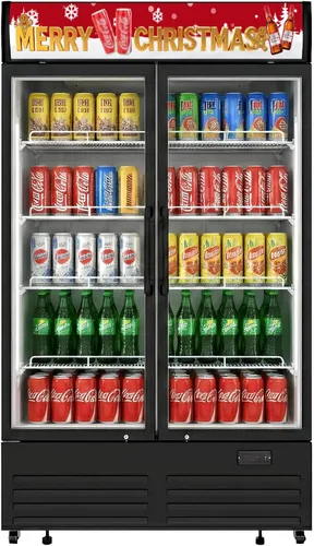 Vista 11 de Refrigeradores comerciales Bluelinecool 9 pies cúbicos verticales para exhibición, enfriador de bebidas con puerta de vidrio y luz LED, estantes