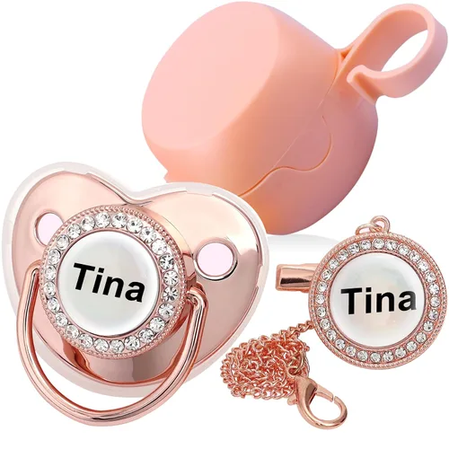 Vista 8 de Chupete personalizado con nombre, set de clip para chupete dorado brillante con caja de almacenamiento, chupete personalizado con purpurina