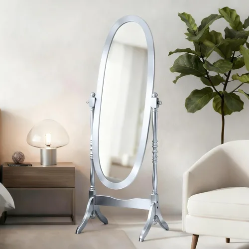 Vista 9 de Espejo de longitud completa con soporte, espejo de madera estilo vintage, espejo Cheval tradicional ajustable de pie de longitud completa (negro)