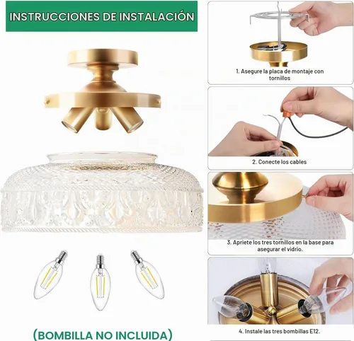 Vista 4 de Lamomo lámpara de techo semiempotrada, lámpara de pasillo dorada más grande mejorada, lámpara colgante de 3 bombillas de vidrio esférico cerca