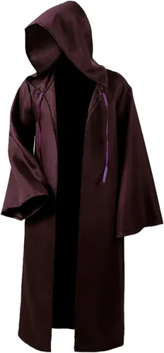 Vista 7 de Maklulu Men Tunic Hooded Robe Cloak Knight Fancy Cool Cosplay Costume Halloween Costume Tunic Hoodies Robe Cosplay Capes Negro