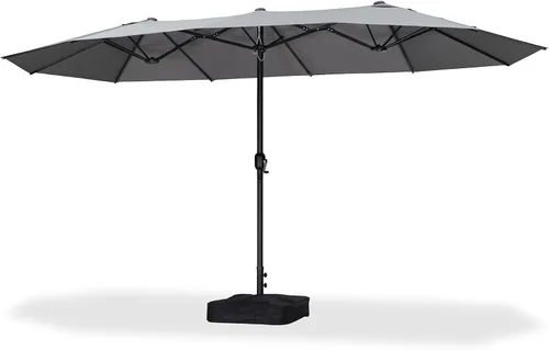 Vista 141 de PURPLE LEAF - Sombrilla de mercado de patio de 13 pies con base rectangular doble cara, sombrilla de mesa para exteriores con manivela, 12 varillas
