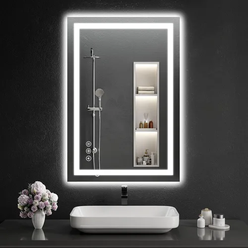 Vista 11 de Espejo de baño LED de 30 x 48 pulgadas con luces, regulable, antivaho, espejo de tocador de baño para pared, retroiluminado + luz frontal, función