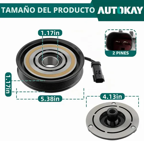 Vista 2 de AUTOKAY - Kit de montaje de embrague de compresor de CA para Dodge Dakota