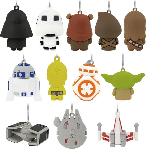 Vista 2 de Calendario de cuenta regresiva de Star Wars de Hallmark, set de árbol de Navidad colgante en miniatura con 12 adornos pequeños, (0002HCM9186)