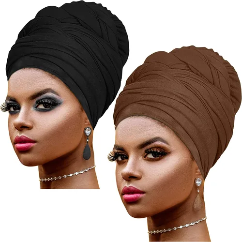 Vista 6 de Ankara - Diadema suave con estampado africano para la cabeza, bufanda para el cabello largo, turbante, corbata, punto africano, envolturas
