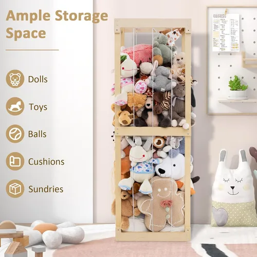 Vista 2 de Costzon Almacenamiento de animales de peluche extra grande, organizador de animales de madera con cordones elásticos, organizador de almacenamiento