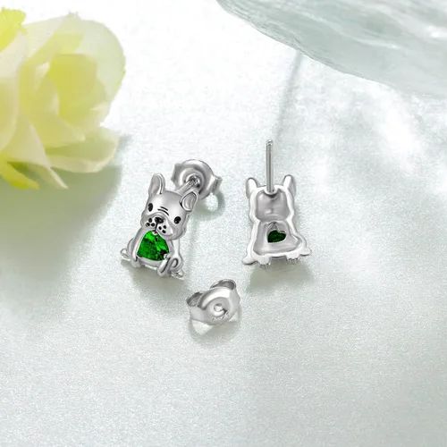 Vista 3 de Aretes de perro para mujer, plata de ley 925, diseño de bulldog francés, joyería de perro de animales, regalos para hija, nieta, niñas y mujeres