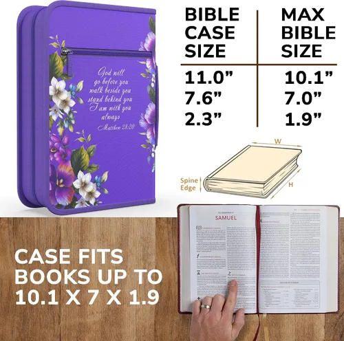 Vista 2 de DEHITE Funda para la Biblia para mujer, fundas de tela prémium para la Biblia para niñas, bolsa de transporte para mujer, ranuras para bolígrafos