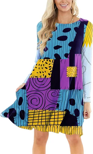 Vista 3 de Deerose Vestido de San Valentín para mujer, lindo estampado Mardi Gras con bolsillos, H Multicolor