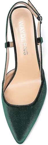 Vista 3 de WAYDERNS Zapatos de tacón alto con hebilla de punta sólida para mujer, correa de tobillo de charol de 3.5 pulgadas