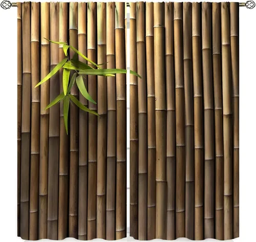Vista 11 de Cortinas con estampado de bambú, asiático, japonés, naturaleza, bambú, elegante, bronceado, hogar, decoración para sala de estar, dormitorio