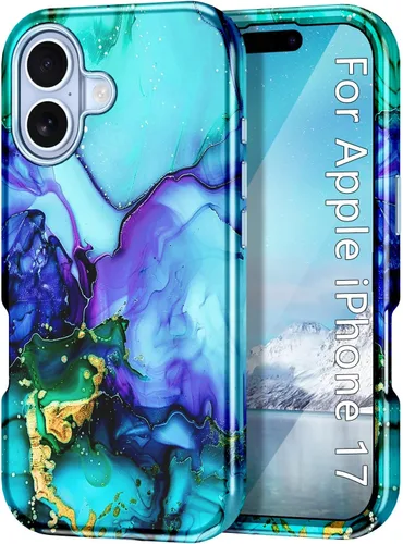 Vista 33 de Btscase Funda compatible con iPhone 17 de 6.3 pulgadas 2025, patrón de mármol 3 en 1, resistente a prueba de golpes, cuerpo completo, policarbonato