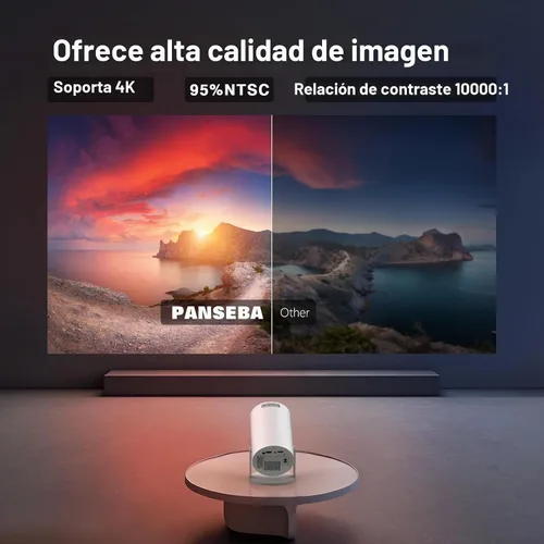 Vista 3 de [Aplicaciones integradas] PANSEBA Mini proyector inteligente ajustable de 270° con WiFi 6 y Bluetooth, proyector de película para exteriores
