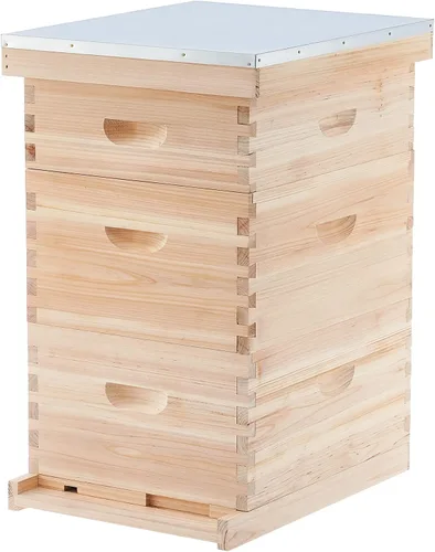 Vista 8 de CREWORKS Colmena de abejas de 10 marcos, kit de iniciación de colmena recubierta de cera de abeja de 2 capas con marcos y fundaciones, caja