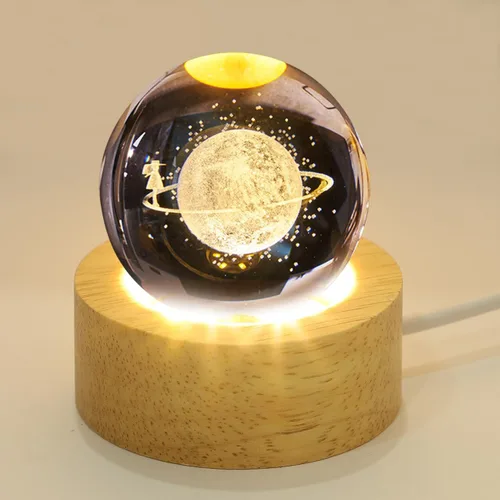Vista 2 de Angoily Base de pantalla LED de madera de 5 piezas para arte cristalino, arte de vidrio, cristal 3D, luz cálida