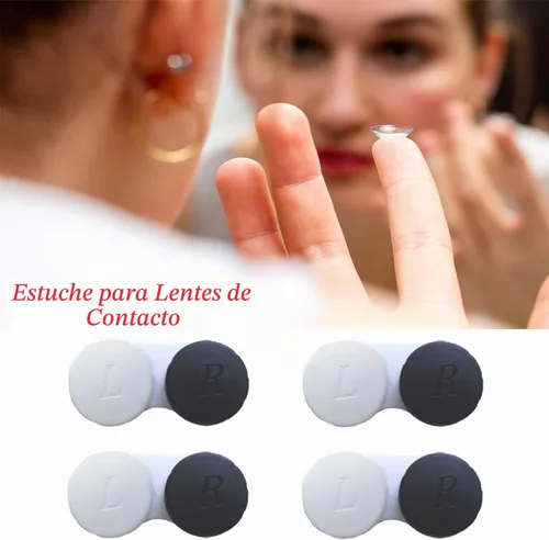 Vista 3 de Paquete de 4 Estuches para Lentes de Contacto a Granel Caja Contenedor de Remojo y Almacenamiento (Negro)