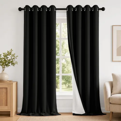 Vista 87 de 2 paneles de cortinas 100% opacas, de peso medio, con aislamiento térmico y ojales para dormitorio, sala de estar, tratamiento de ventana