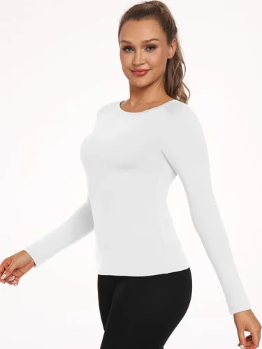 Vista 16 de CADMUS Paquete de 1 o 3 camisetas de entrenamiento de manga larga para mujer, camiseta de compresión de ajuste seco para correr