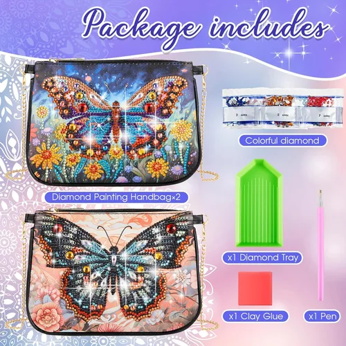Vista 2 de Geyoga 2 piezas de bolso de arte de diamantes de imitación bolso cruzado 5D DIY hombro maquillaje bolsa cadena cuero embrague kits de arte