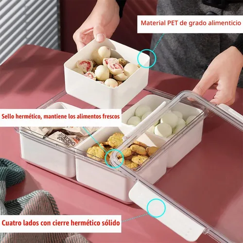 Vista 3 de Paquete de 3 Cajas Snackle Divididas Bandeja para Servir Verduras con Tapa Conservador de Ensaladas con 4 Cajas Removibles Contenedores