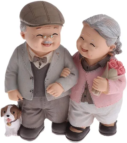 Vista 9 de SGerste - Figura de figura de pareja casada, estatuas para decoración del hogar, jardín, multicolor, beber té (beber té)