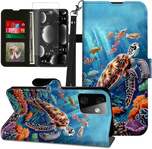 Vista 426 de Funda para Motorola Edge 2022 con protector de pantalla, soporte y tarjetero y correa para la muñeca, funda magnética para Moto Edge 2022 5G UW Lobo