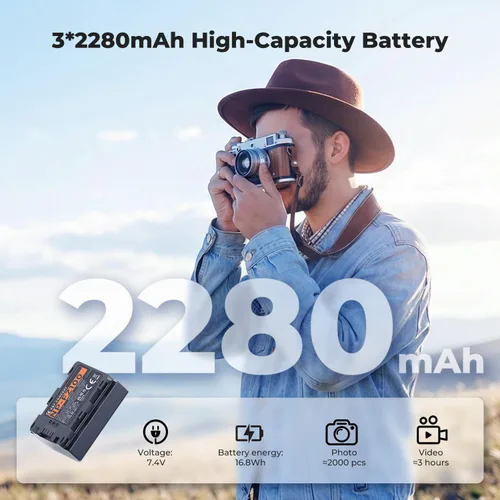 Vista 2 de K&F Concept Paquete de 3 baterías NP-FZ100 y cargador de batería LCD actualizado compatible con Sony A7iii, A7iv, A7C, FX3, FX30, A9, A6600, A6700