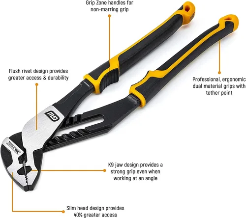 Vista 2 de GEARWRENCH Juego de alicates de mandíbula recta de lengüeta y ranura de material dual PITBULL K9 de 8", 10" y 12" - 82205CAZ