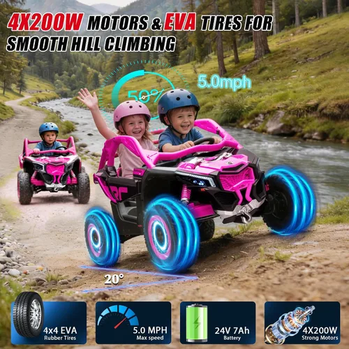 Vista 5 de 24V CAN-AM Maverick X3 con licencia de 2 plazas para niños UTV Rosa intenso