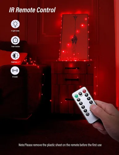 Vista 3 de Mikasol Guirnalda de luces de hadas, 4 paquetes de luces LED, funciona con pilas, alambre de cobre impermeable con control remoto, luces de hadas