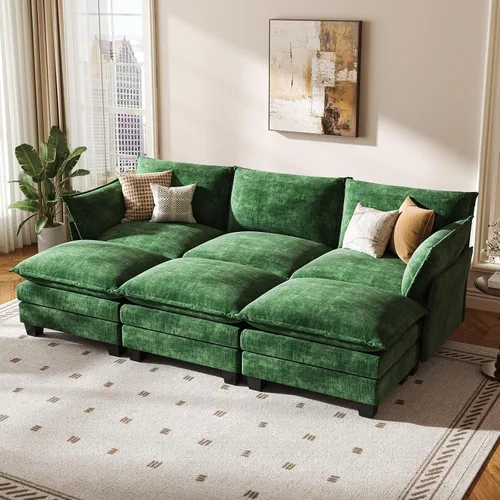 Vista 25 de KKL Sofá Cama Seccional Modular, Sofá Cama Convertible Seccional en Forma de L de 4 Plazas con Otomana, Sofá Nube de Chenilla Seccional para Sala